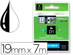 Cinta Dymo D1 19mm. x 7m. plástico transparente tinta negra 45010